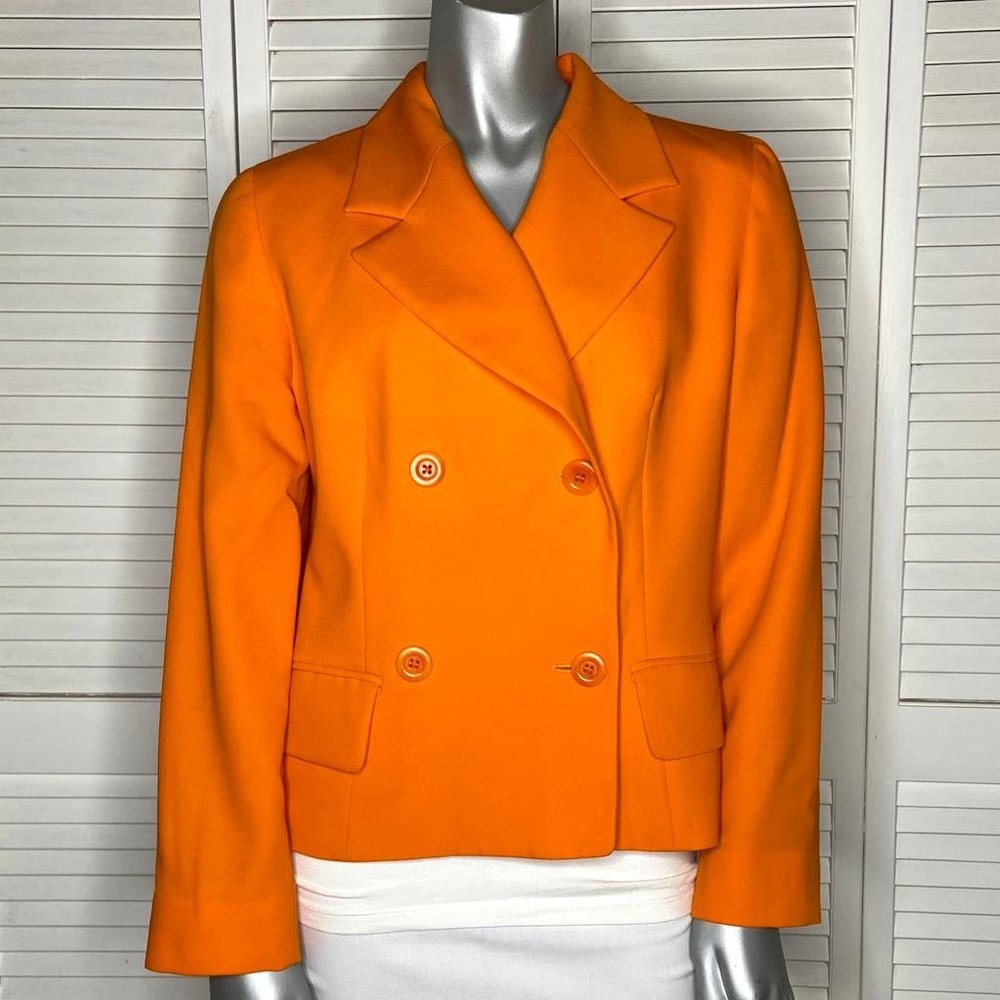Les Copains Bright Orange Wool Blend Double Breasted Blazer Jacket 42 IT US 6